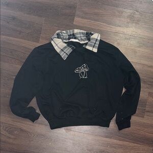 ROMWE Black Crewneck Sweater with Plaid Collar